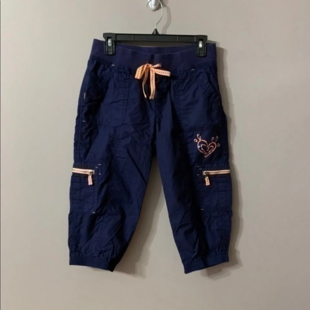 Navy blue and neon orange track pants joggers justice kids 18